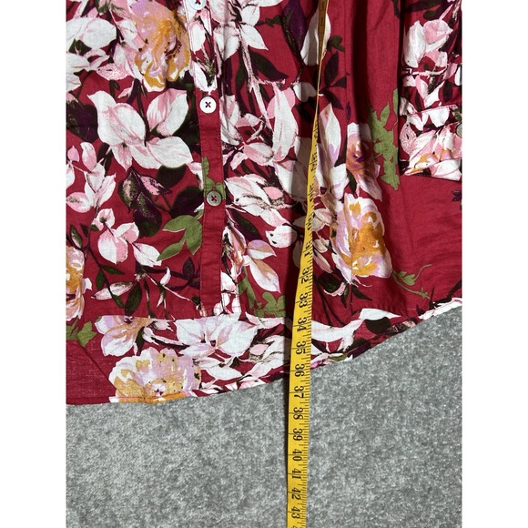 Roamans Button Up Top Womens Size 30W Red Pink Purple Yellow Floral Pintucks - Picture 6 of 6